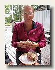 Amazing sandwiches & chowder: recumbent rider Perette. IMG_4334